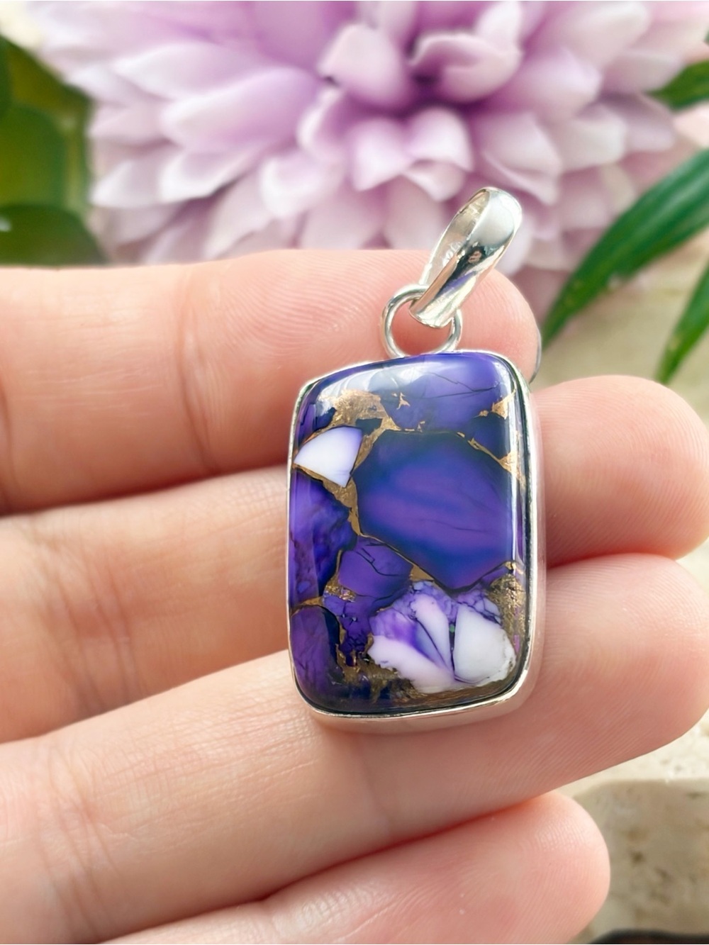 Top Quality Purple Copper Turquoise Pendant Pure Sterling Silver 925 Southwest